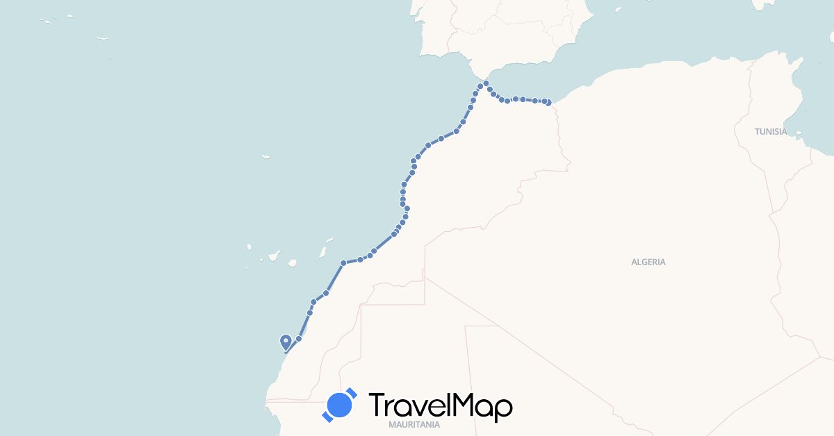 TravelMap itinerary: driving, cycling in Morocco (Africa)